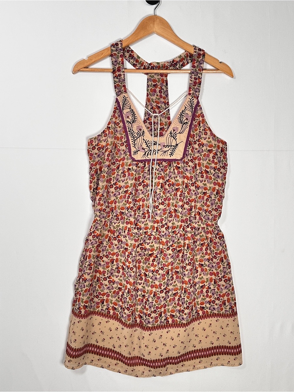 Jessica Simpson Floral Boho Mini Dress Embroidered Cutout Size S Cottagecore